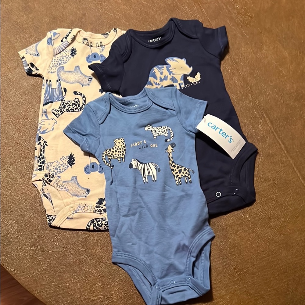 Carter's Blue Safari Animal Bodysuits